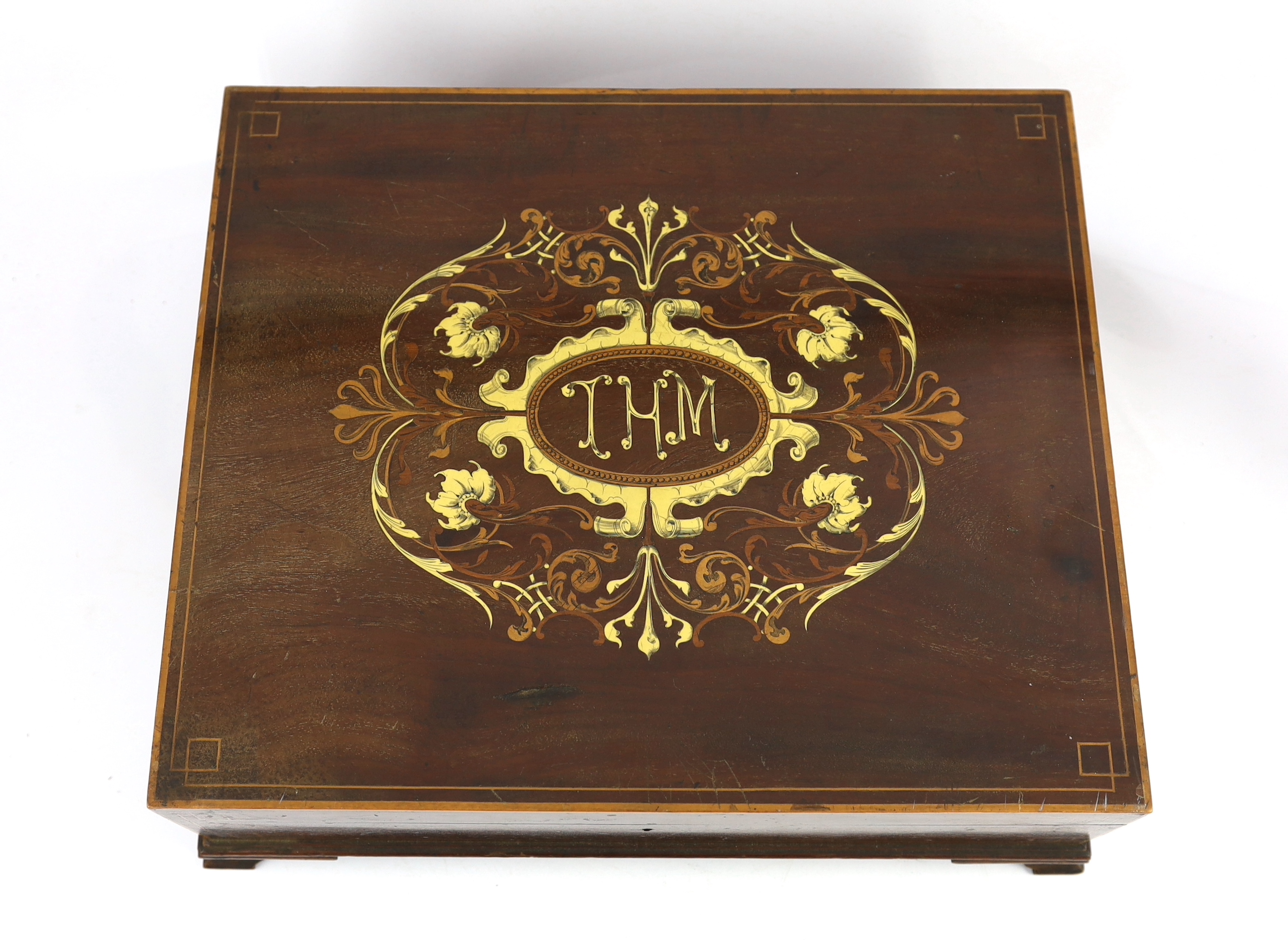 An ornate Victorian boxed presentation photograph album, casket 44cm wide, 37cm deep, 15cm high